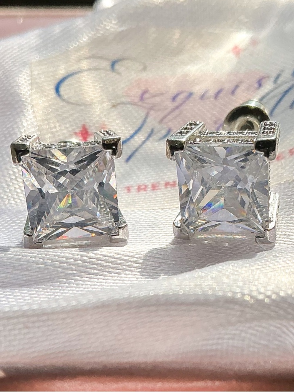 Princess Cut Simulated Diamond CZ Stud Earrings SilverTone Pavé Luxe Sparkle
